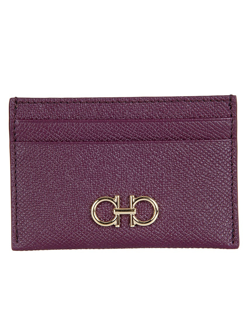 Ferragamo Textured Calf Leather Cardholder With Gold-Toned Gancini Emblem