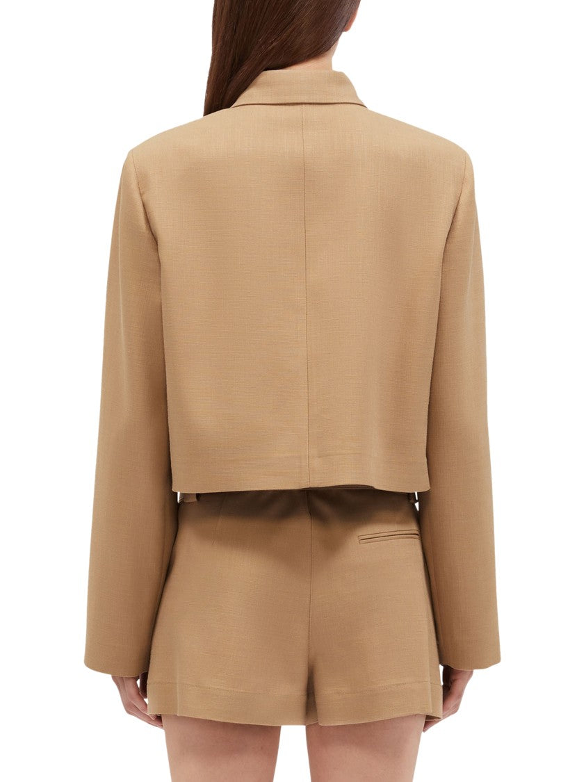 Msgm Cropped Beige Jacket With Classic Collar