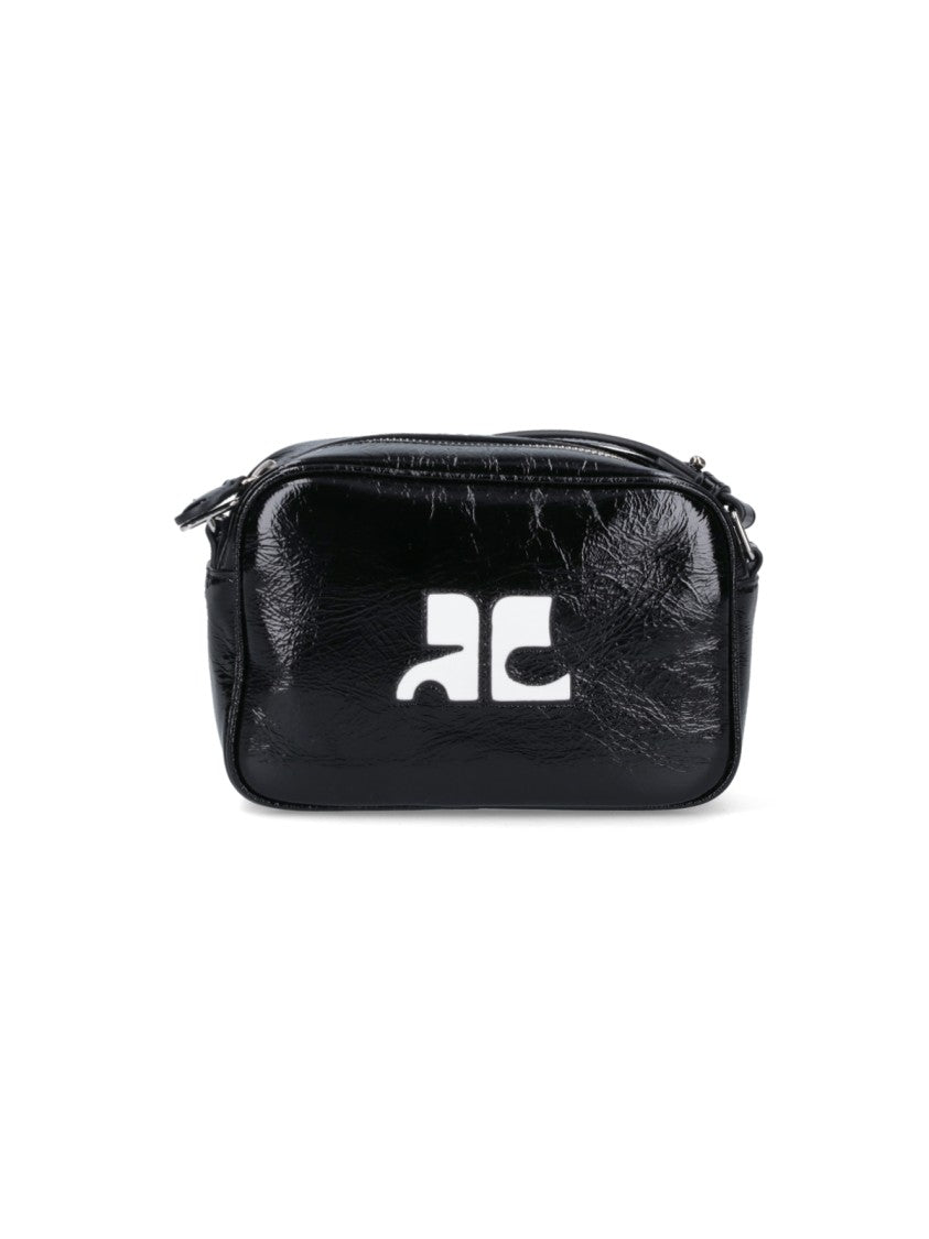 Courrèges Black Reedition Crinkle Patent Camera Bag