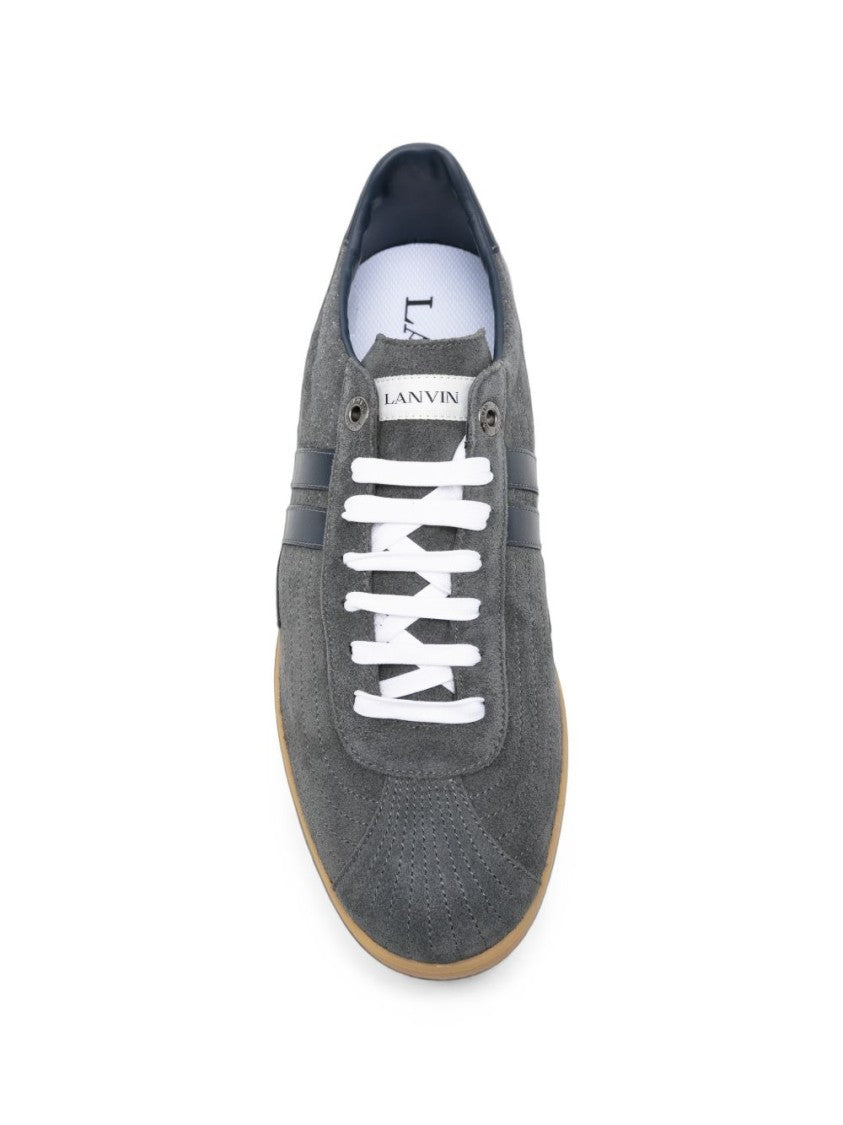 Lanvin Textured Grey Sneakers With Navy Leather Accents