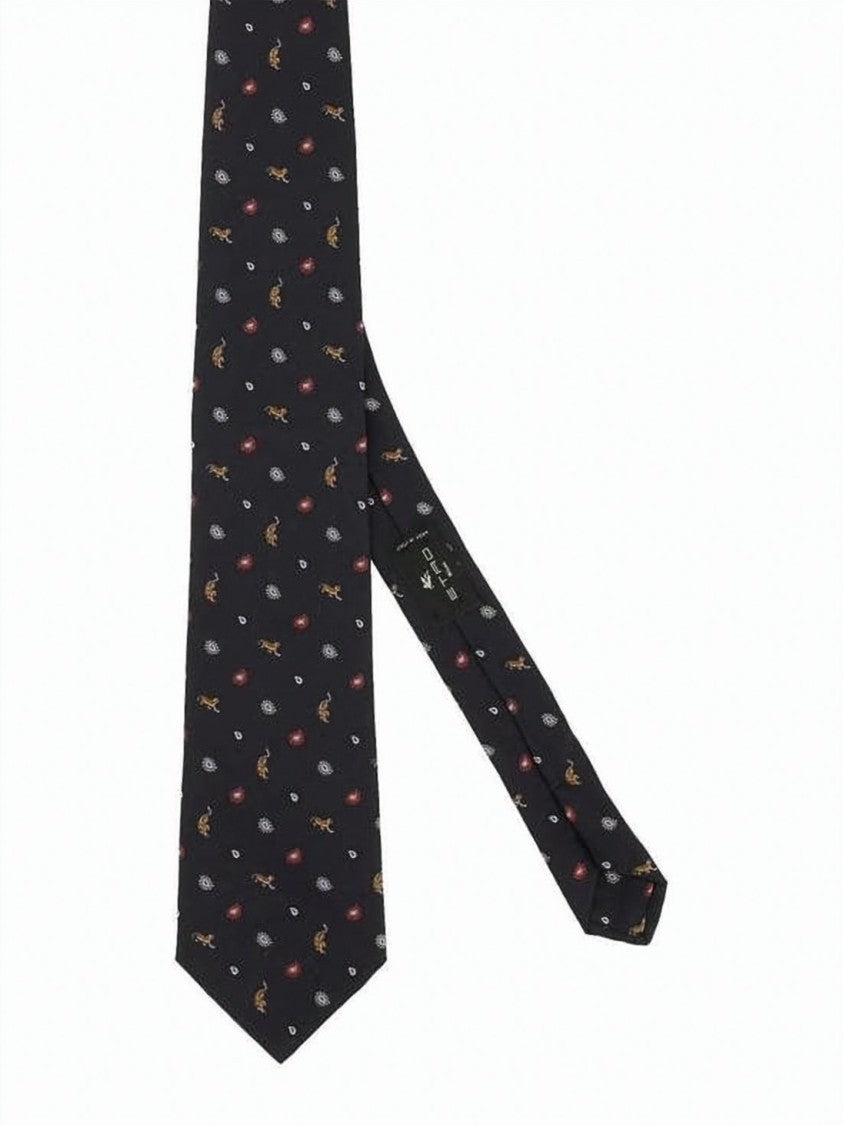 Etro Slim Silk Tie With Multicolored Motifs