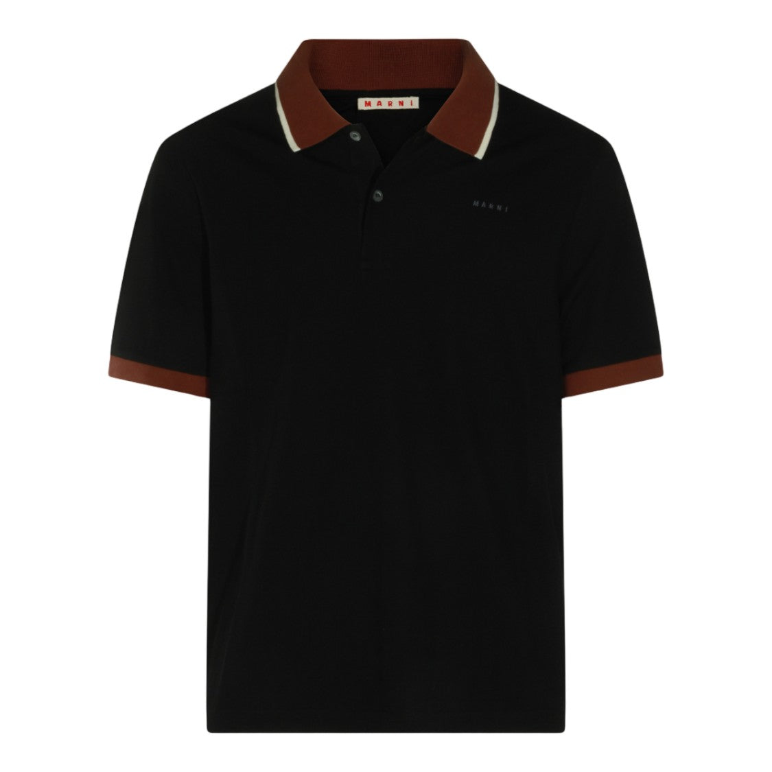 Marni Classic Black Polo Shirt With Contrasting Brown Accents