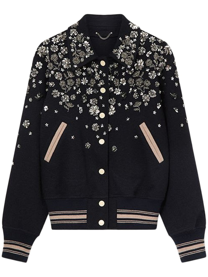 Golden Goose Textured Wool Slim Bomber Jacket With Floral Embroidery