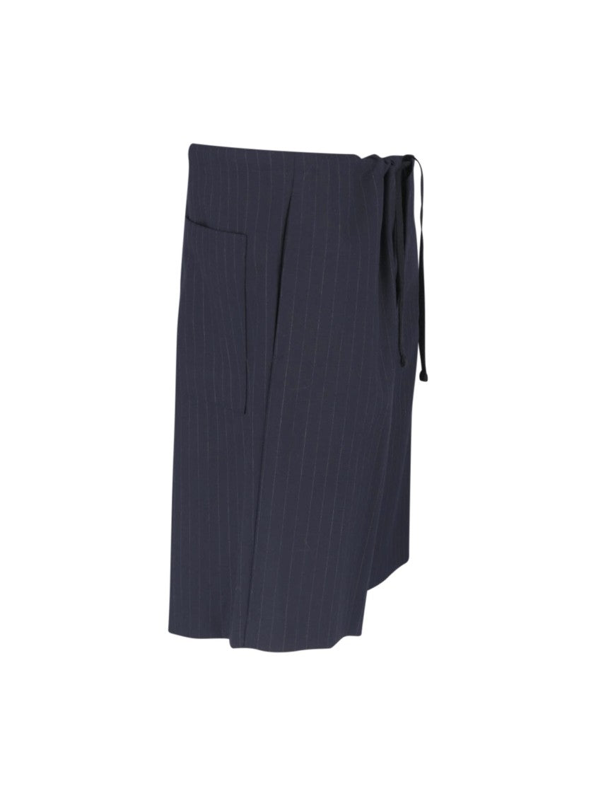 Kaptain Sunshine Navy Blue Pinstripe Mid-Rise Wool Shorts