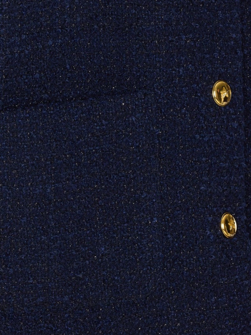 Pinko Textured Dark Blue Jacket With Patch Pockets And Golden Buttons