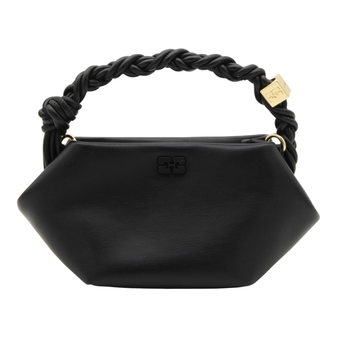 Ganni Hexagonal Black Handbag With Braided Handle And Gold-Tone Accents