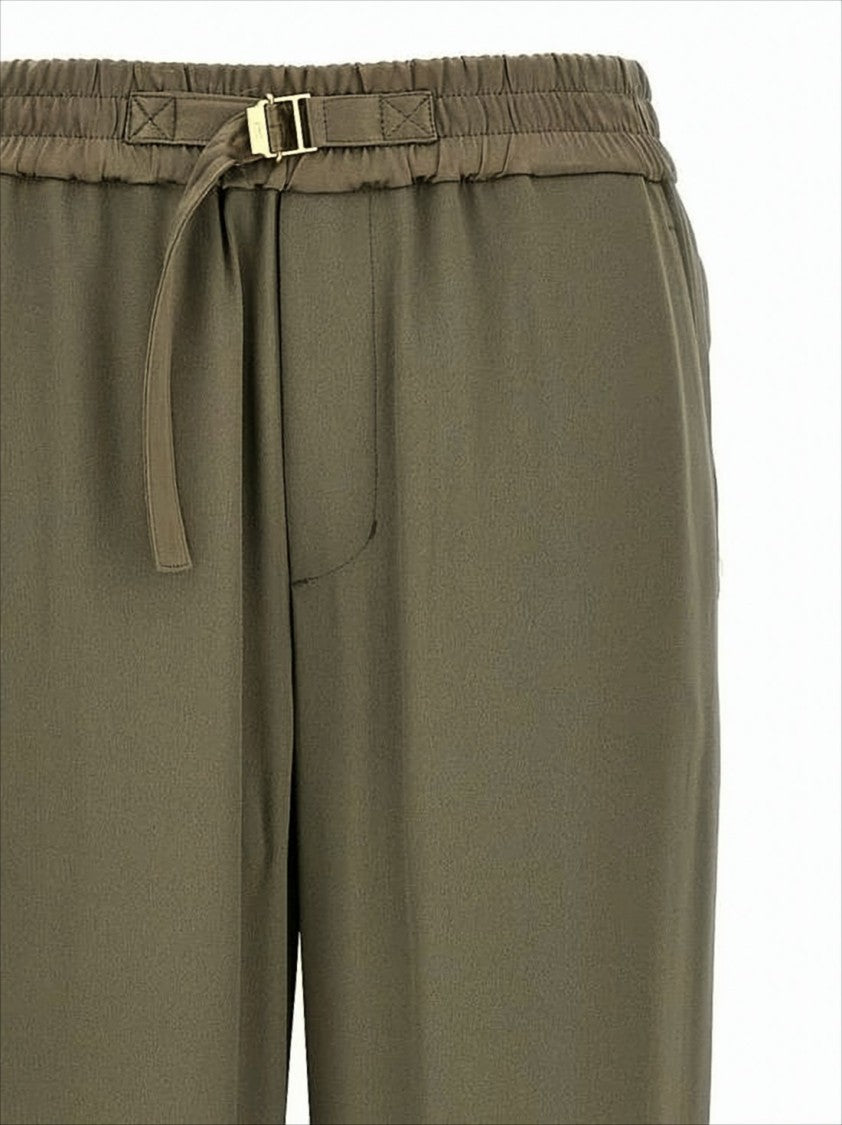 Ami Paris Wide-Leg Brown Pants With Adjustable Buckle Detail