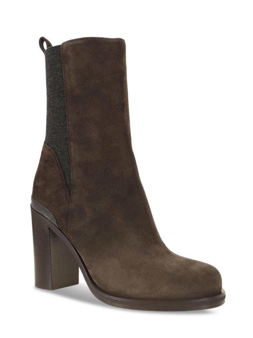 Brunello Cucinelli Dark Brown Elastic Suede Ankle Boots