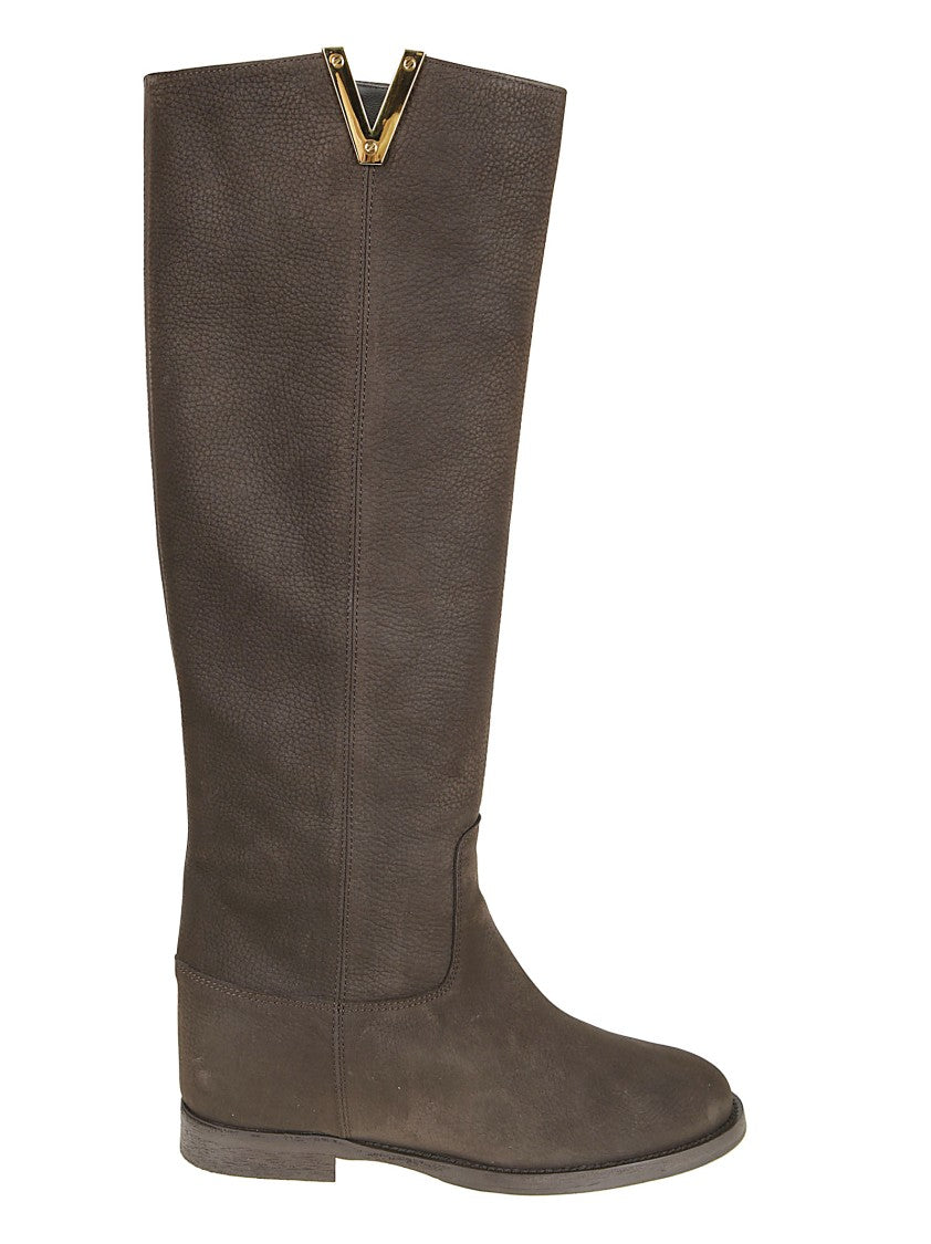 Via Roma 15 Rich Brown Leather Ankle Boots With Gold-Tone Accent
