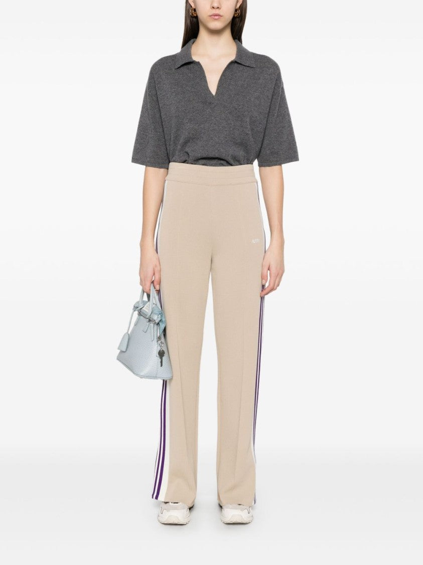 Autry High-Waisted Sand Trousers With Contrasting Stripes