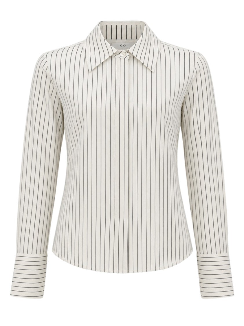Co Tailored Classic Collar Striped Silk Blouse