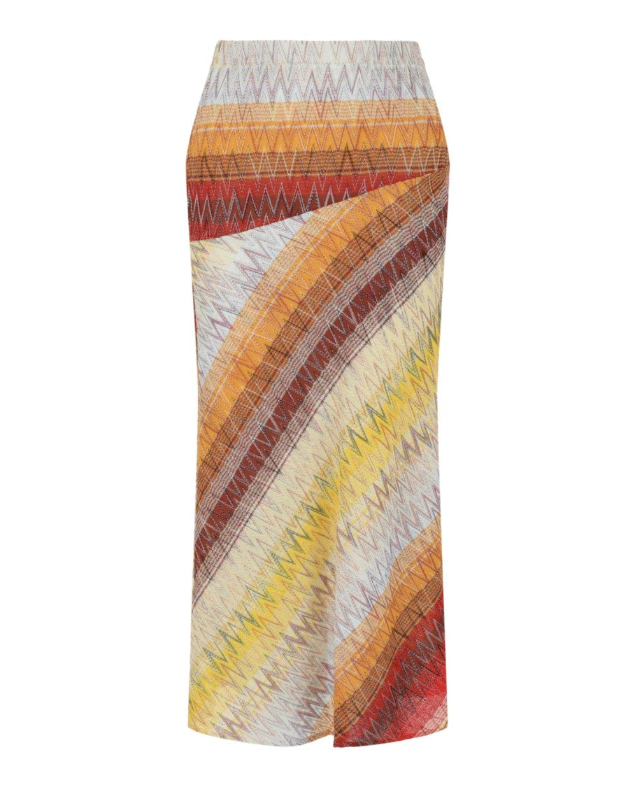 M Missoni Embroidered Chevron Print Midi Skirt With Lush Interior Lining