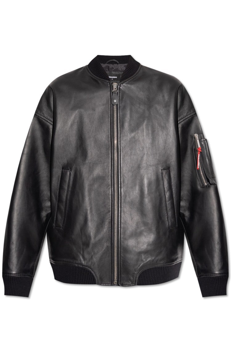 Dsquared2 Timeless Black Leather Bomber Jacket