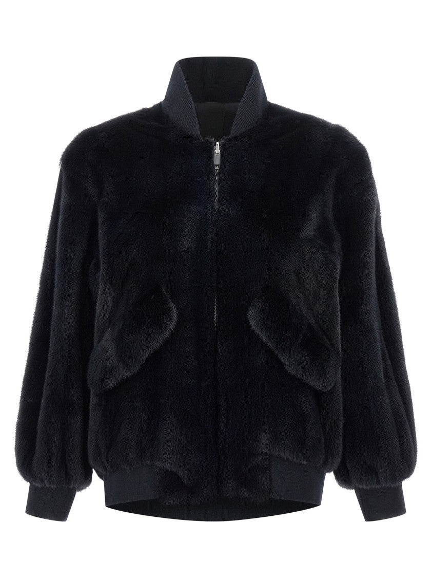 Blancha Luxurious Mink Fur Bomber Jacket With Zip Closure And Casual Appeal