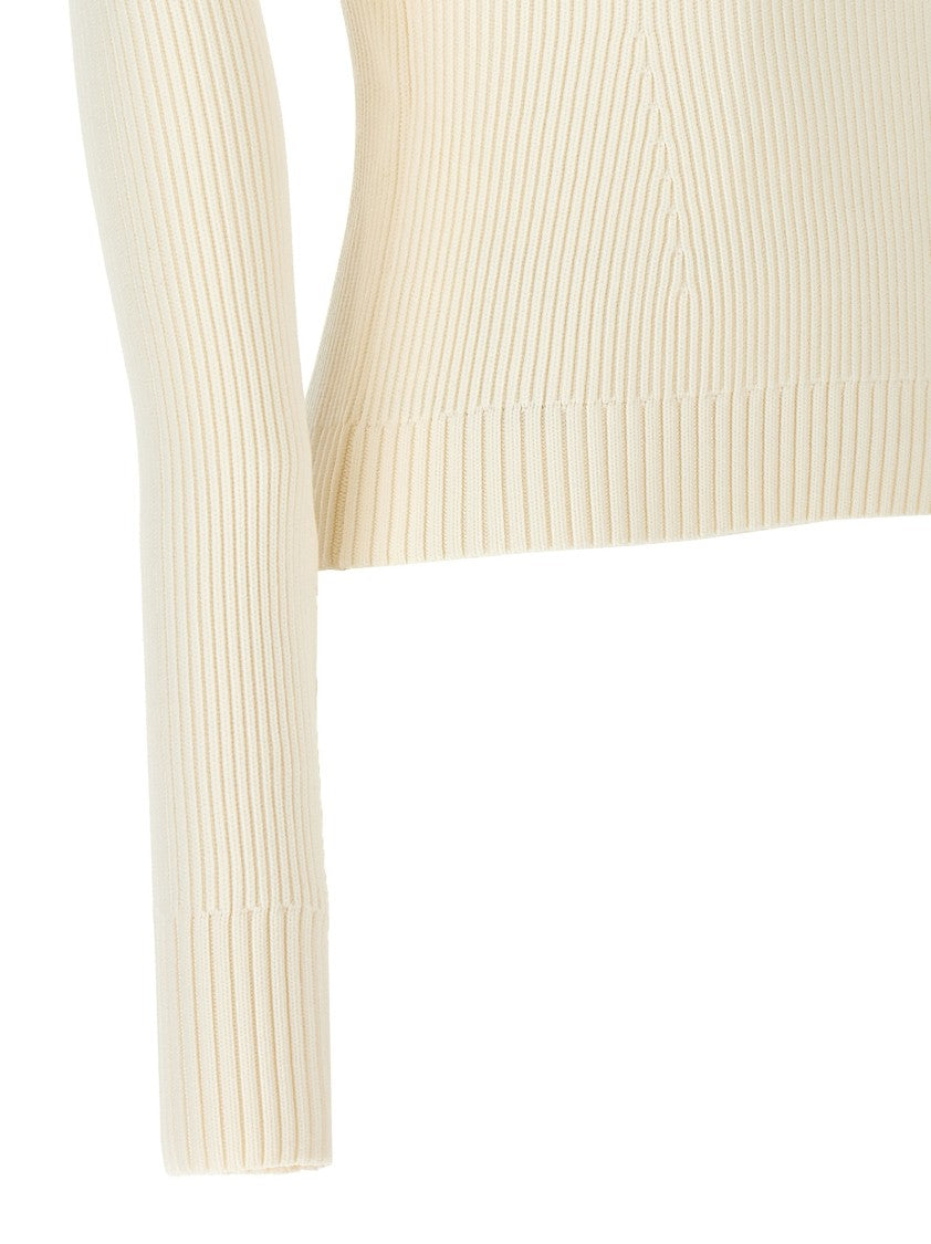 Magda Butrym Ribbed Viscose Blend Sweater With Sculptural Chest Detail