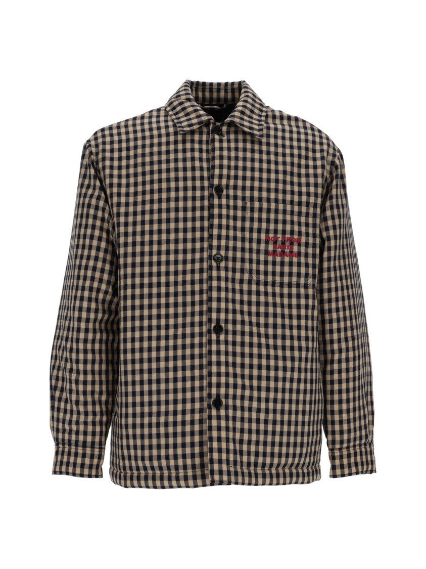 Drôle De Monsieur Beige Check Slogan Overshirt