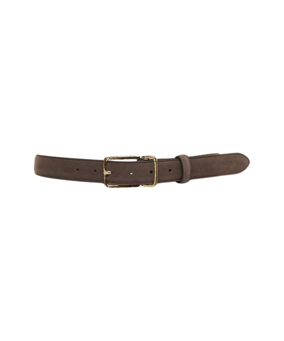 Gavazzeni Brown Nubuck Belt With Textured Gold-Tone Buckle