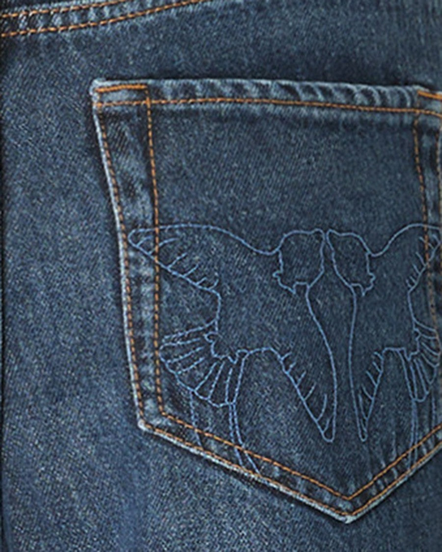 Pinko Balloon-Fit Medium Blue Denim Jeans With Love Birds Detailing