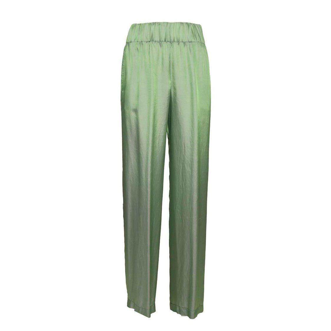Aspesi Wide Leg Trousers In Green Viscose And Silk Twill