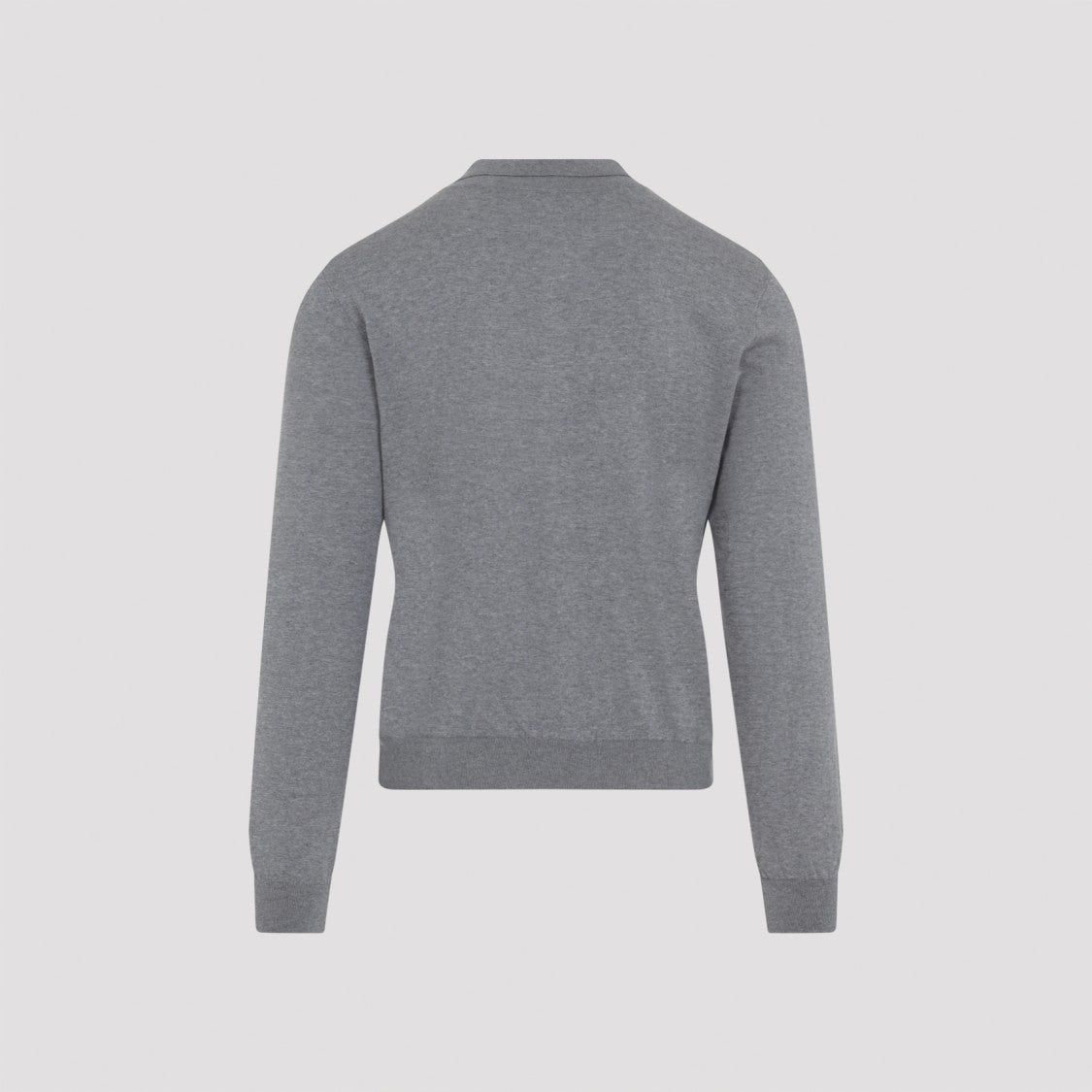 Celine Medium Grey Cotton Polo Sweater With Classic Collar And Embroidered Logo