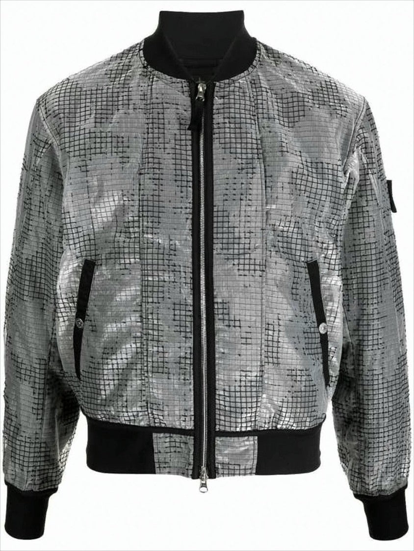 Stone Island Textured Grey Bomber Jacket With Classic Silhouette