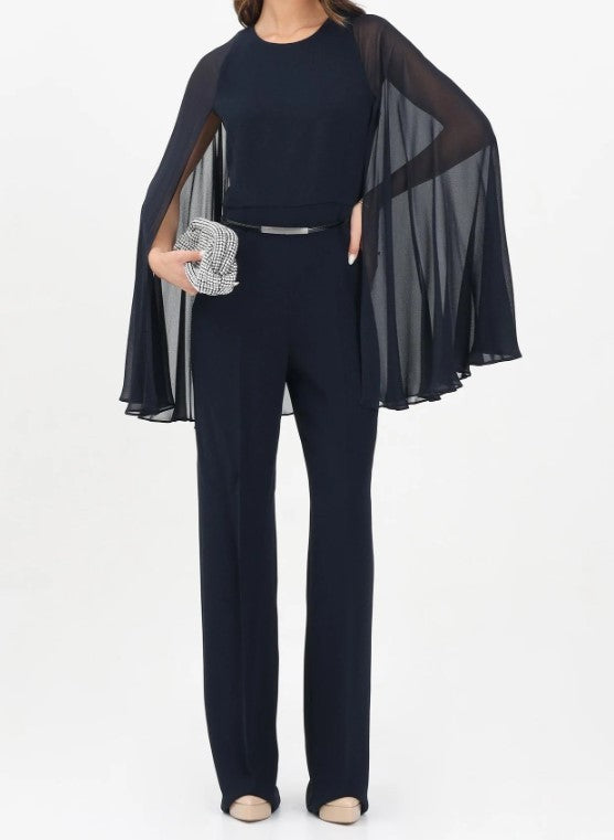 Max Mara Vertice Blue Jumpsuit With Silk Cape