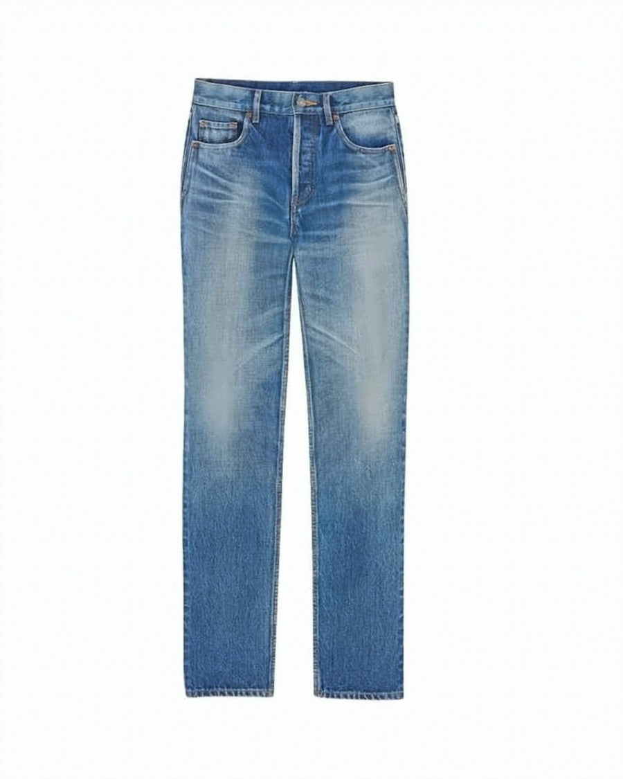 Saint Laurent Straight-Leg Denim Pants With Mid-Rise Waist
