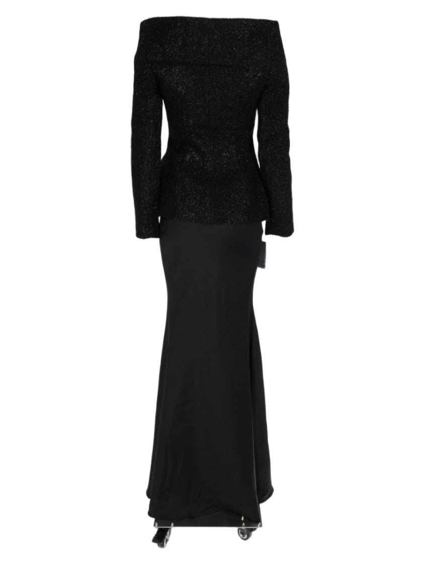 Self-Portrait Black Off-The-Shoulder Evening Dress