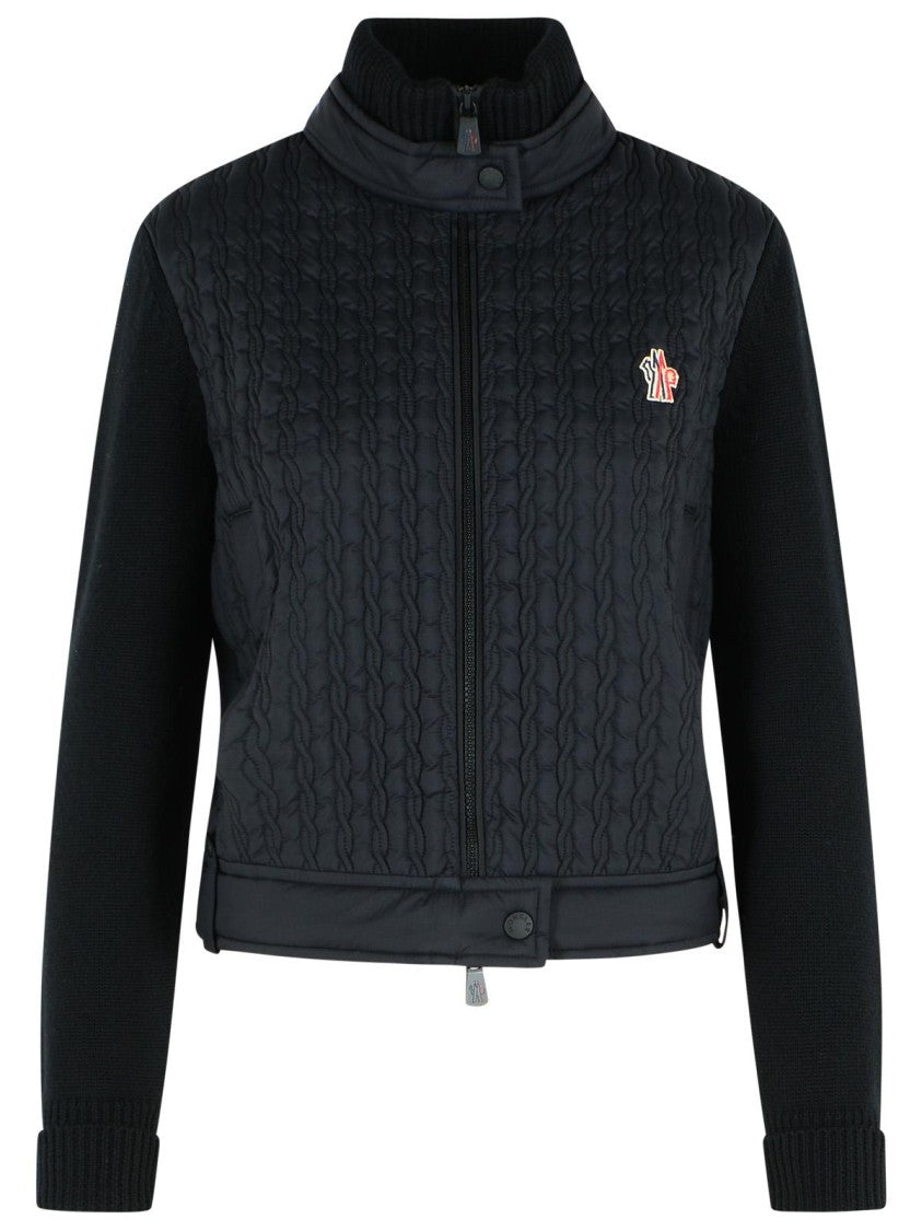 Moncler Grenoble Black Virgin Wool Padded Cardigan
