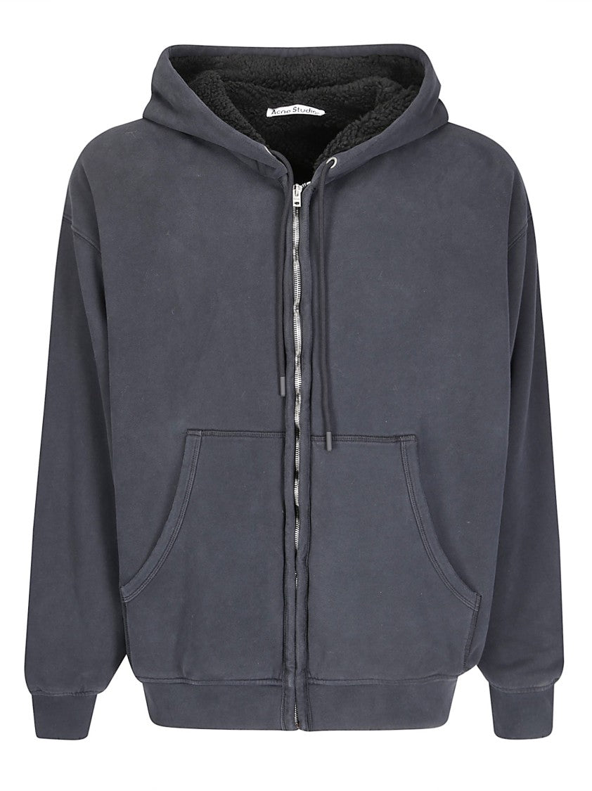 Acne Studios Drawstring Hooded Sweatshirt With Zip Closure And Kangaroo Pocket