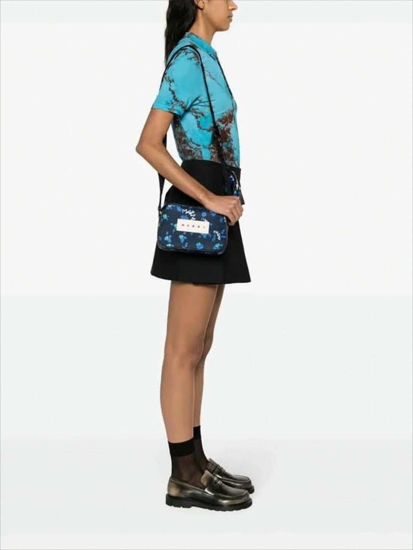 Marni Rectangular Crossbody Bag With Floral Print And Leather Accents