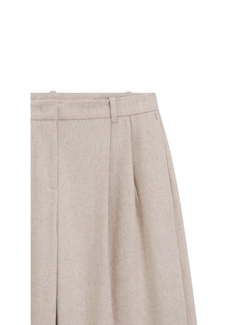 Boss Pleated Wide-Leg Trousers In Melange Flannel