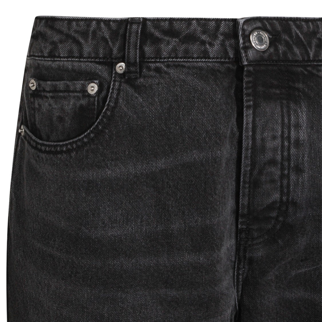 Ami Paris Regular Fit Washed Black Cotton Jeans With Leather Patch Detail