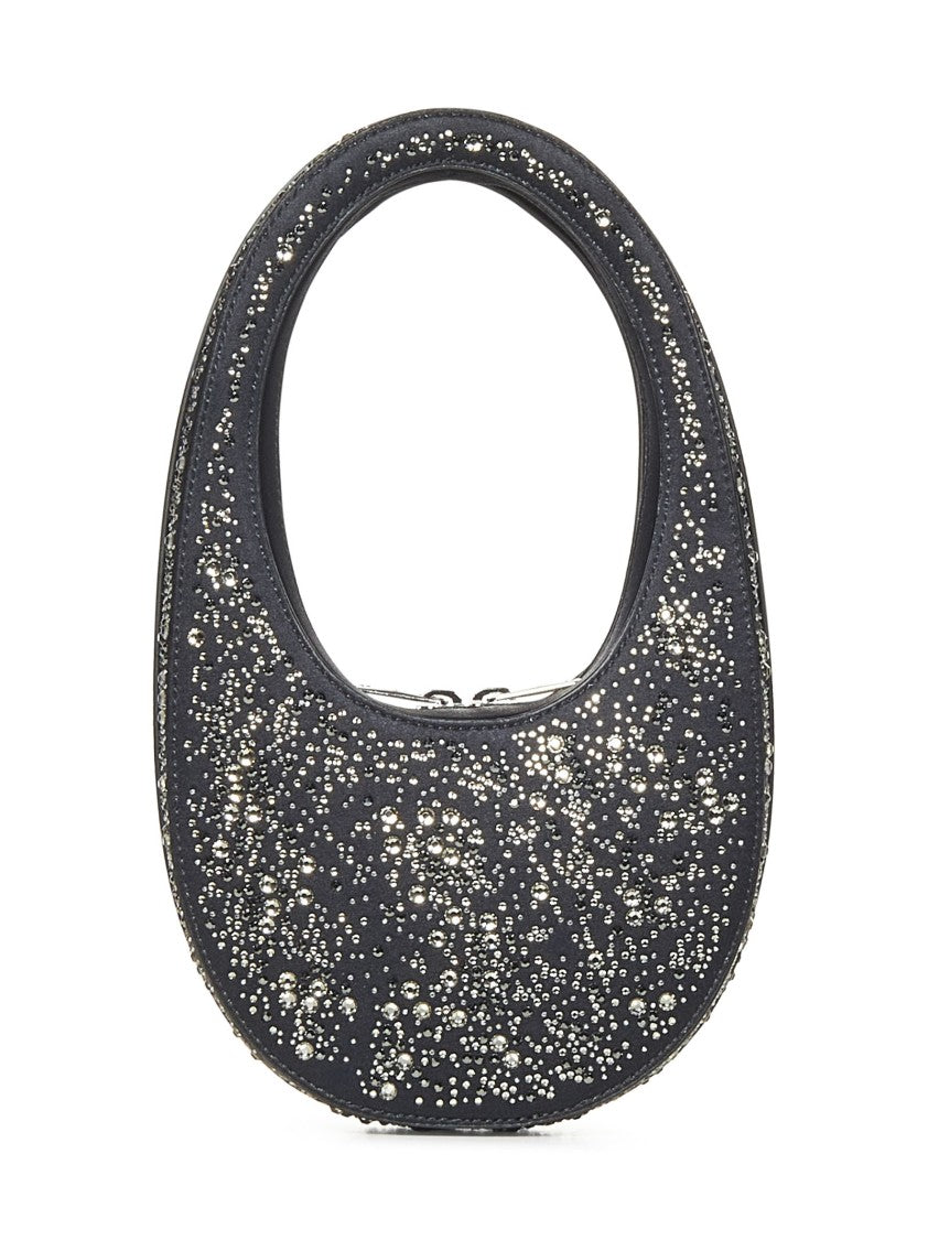 Coperni Crystal-Embellished Black Handbag With Faux Suede Finish