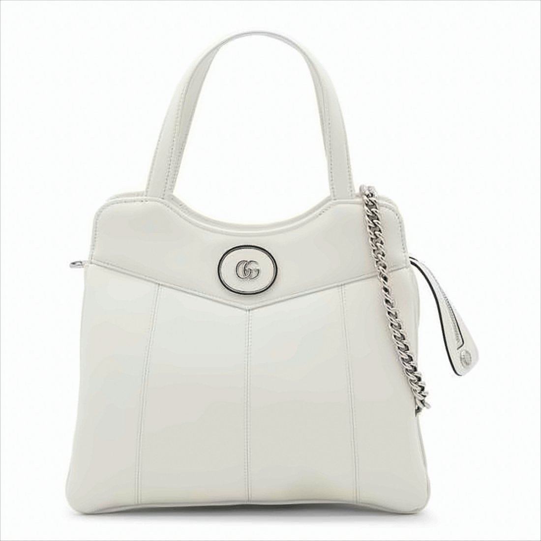 Gucci Structured White Leather Tote With V-Shaped Panel