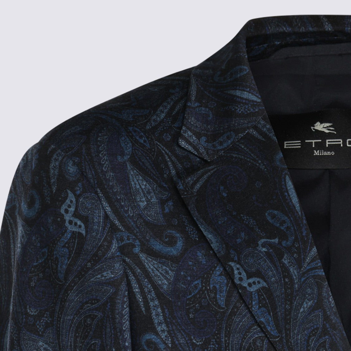 Etro Tailored Dark Blue Paisley Blazer With Classic Two-Button Closure