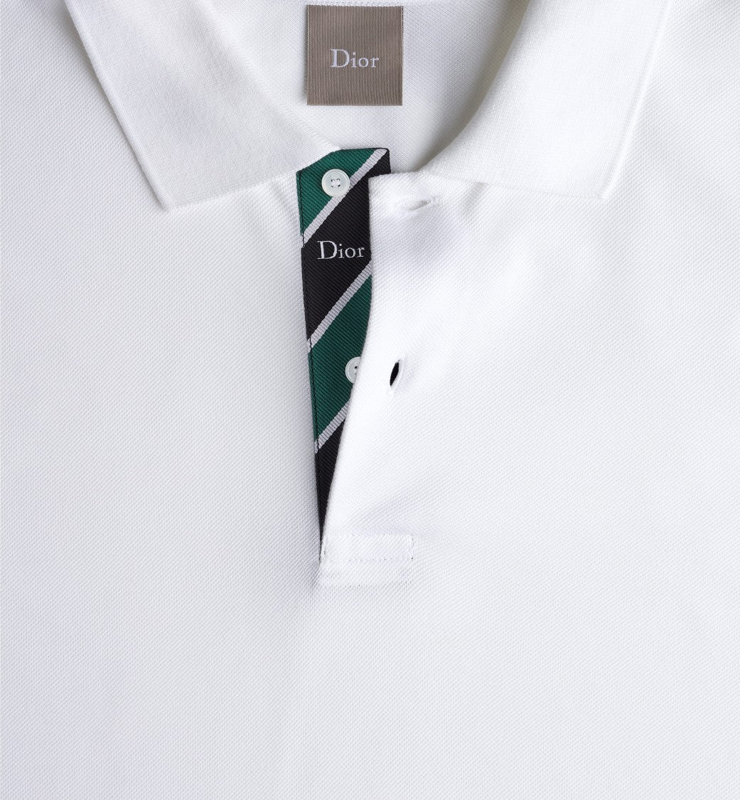 Christian Dior White Striped Collar Polo Shirt