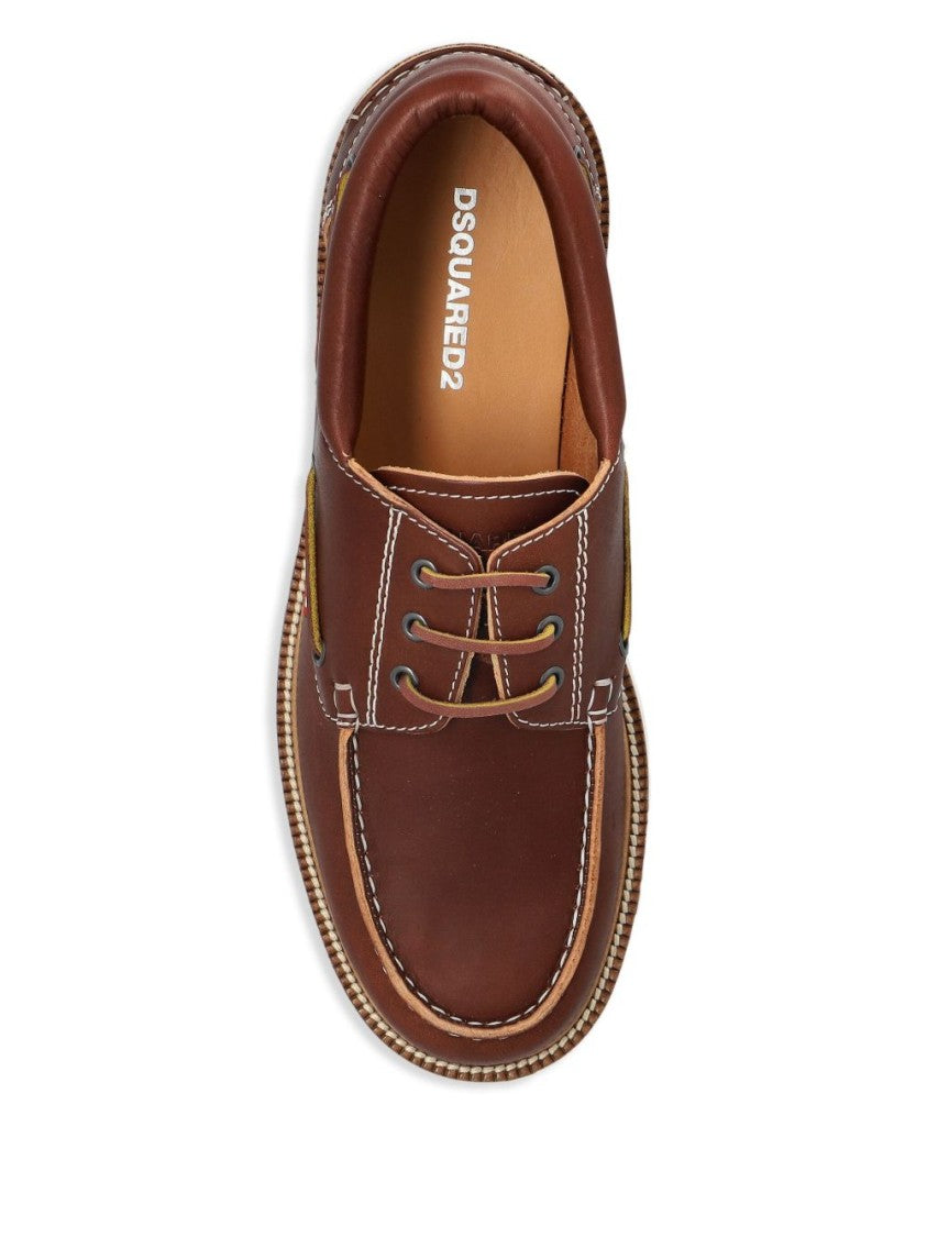 Dsquared2 Cognac Leather Derby Lace-Ups With Contrasting Stitching