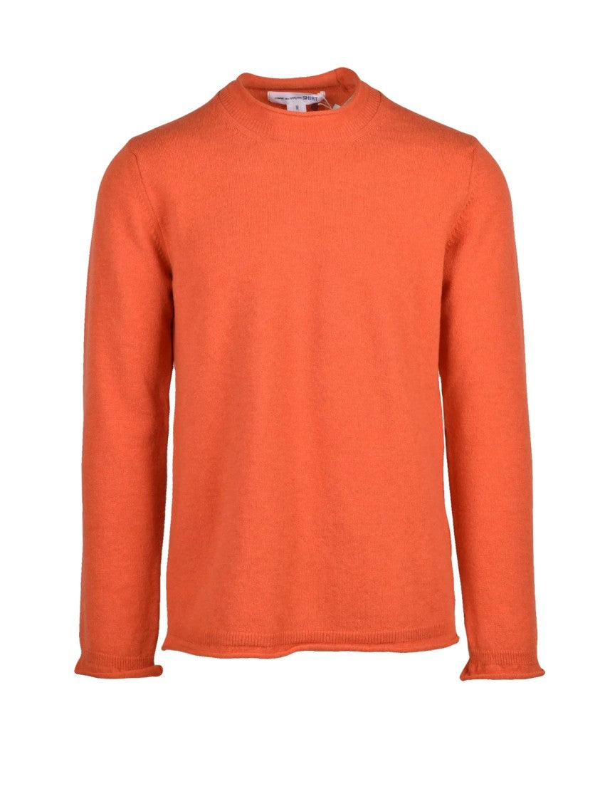 Comme Des Garçons Orange Crewneck Knit Sweater With Subtle Ribbed Details