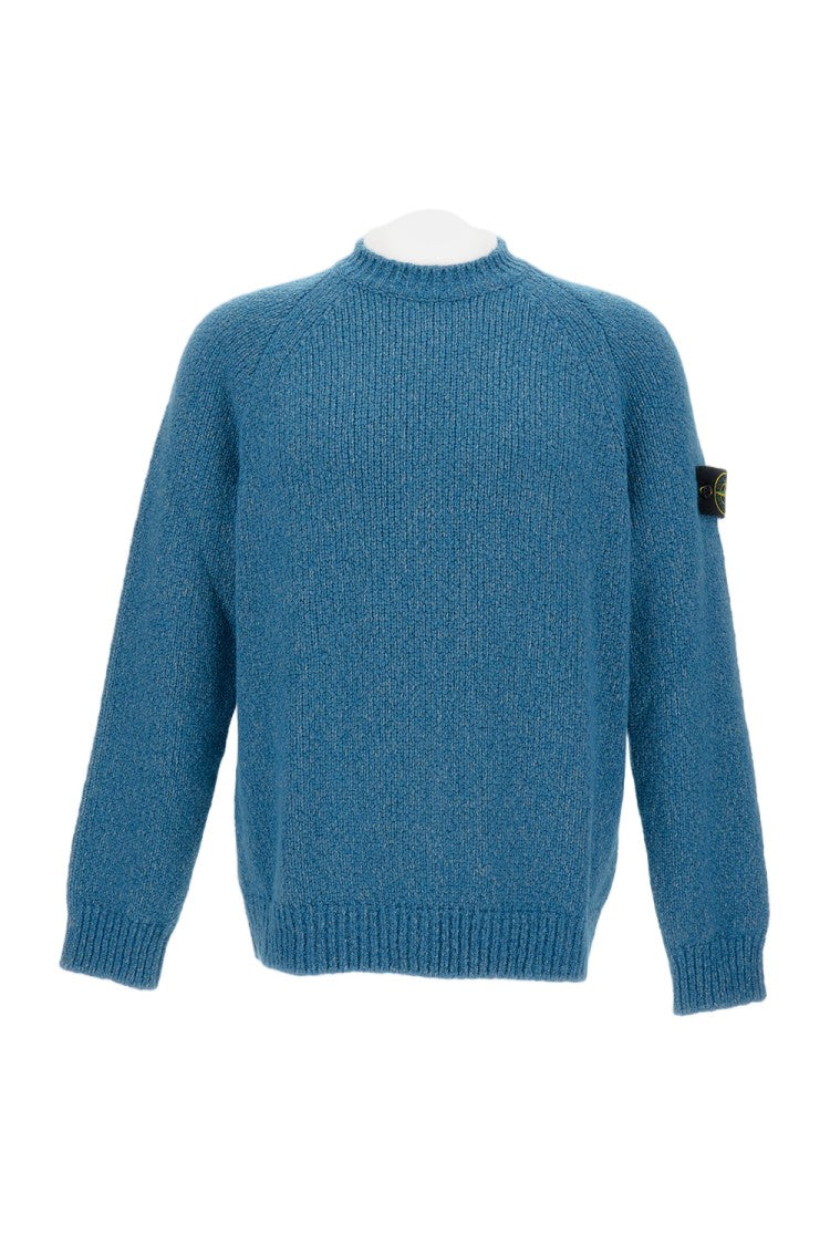 Stone Island Blue Mélange Crewneck Sweater With Raglan Sleeves