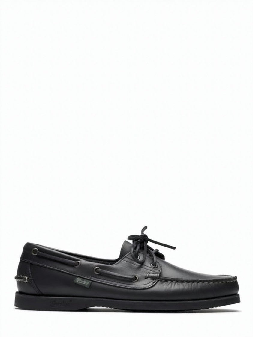 Paraboot Smooth Black Leather Loafers With Detailed Stitching