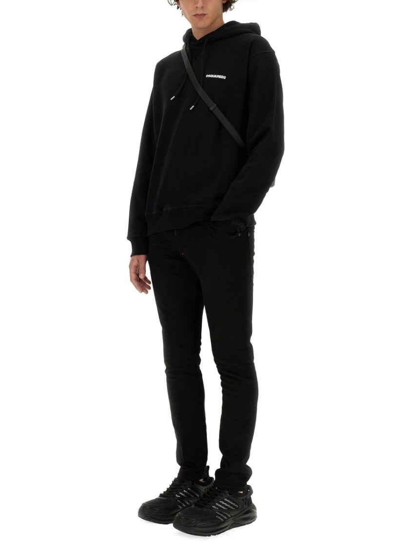 Dsquared2 Black Sweatshirt With Classic Hood And Bold Graphic Print
