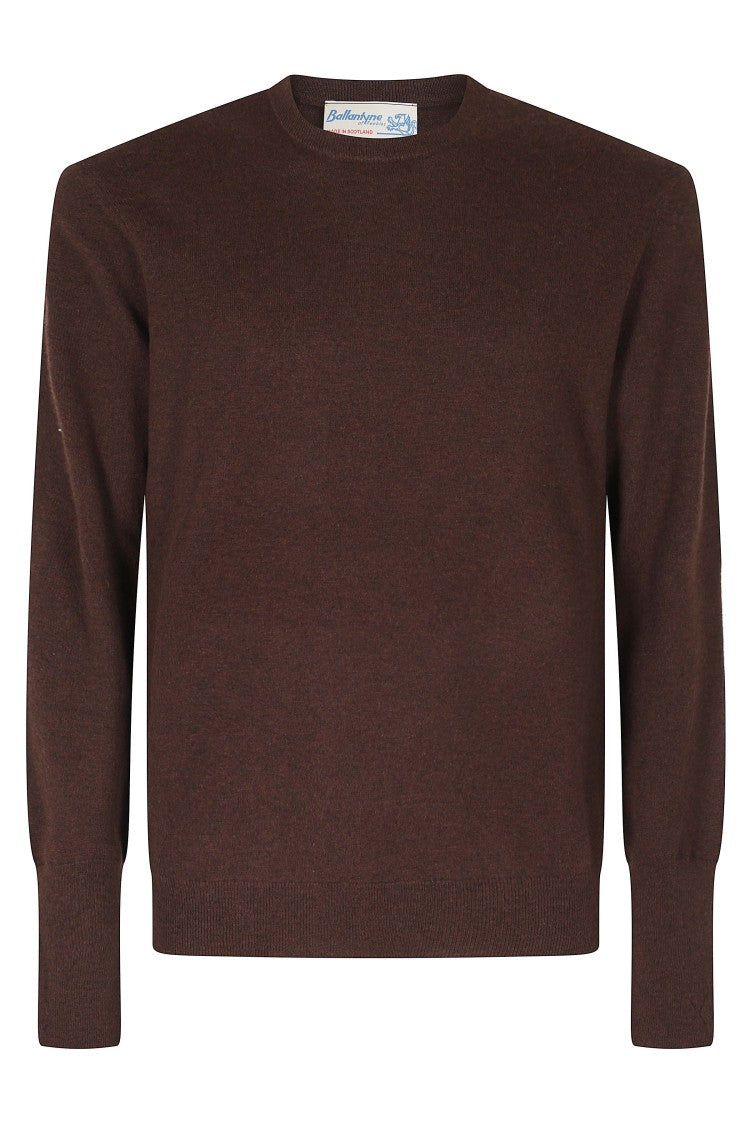 Ballantyne Brown Crew Neck Ribbed Cashmere Sweater