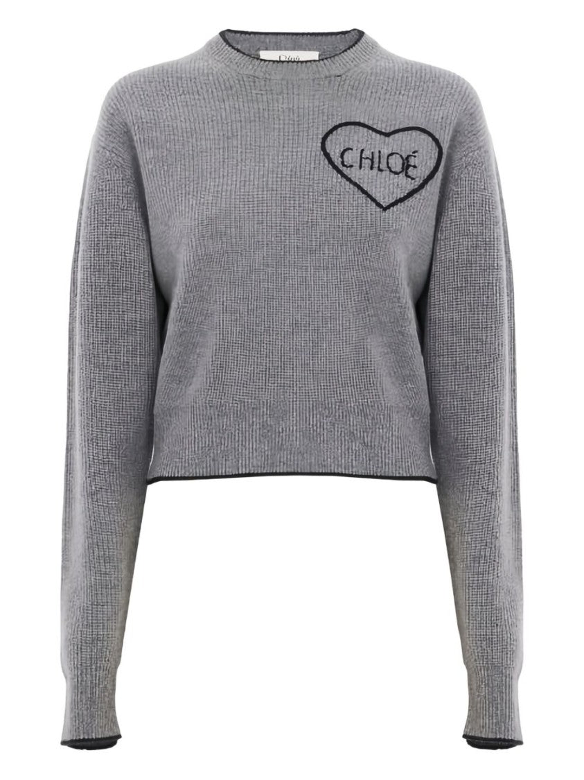 Chloé Ribbed Knit Sweater With Heart-Shaped Patch Detail
