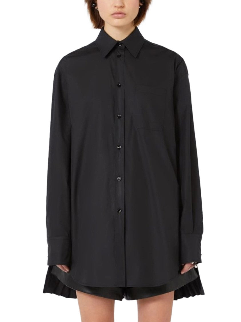 Max Mara Oversized Pleated Black Shirt With Classic Collar