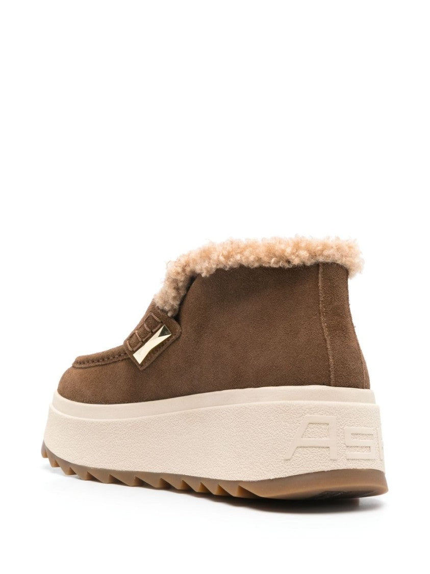 Ash Faux Fur-Collared Brown Ankle Boots