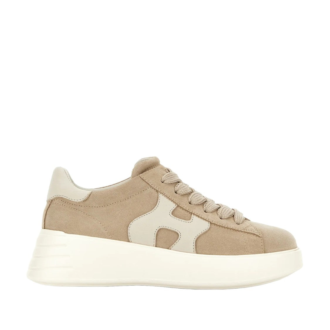 Hogan Beige Suede Lace-Up Sneakers With Elevated Sole