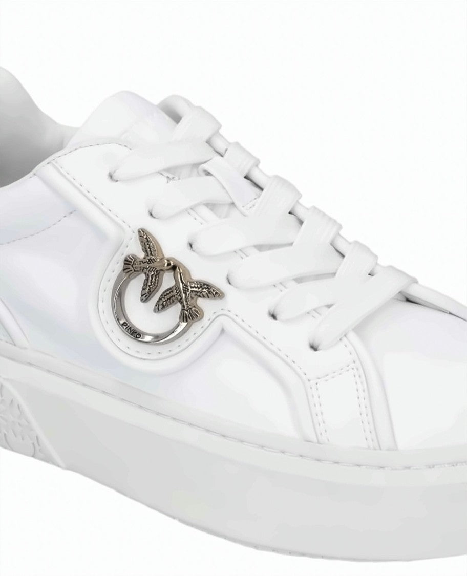 Pinko White Leather Logo Sneakers