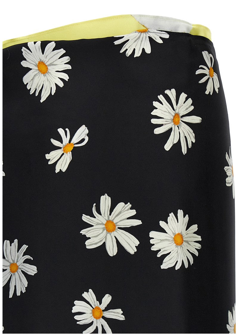 Moschino Silk Wallet Skirt With Floral Print And Knot Closure