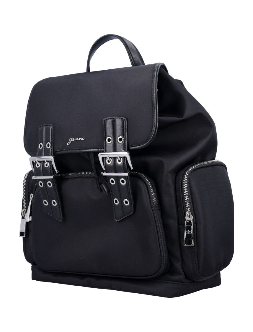 Ganni Flap-Top Black Backpack
